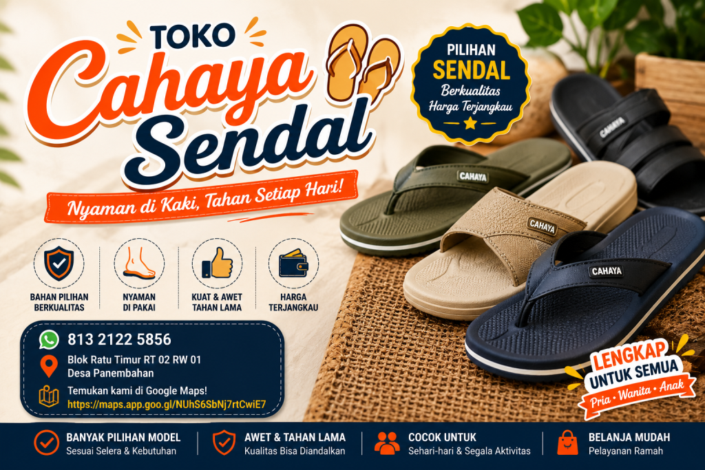 Toko Cahaya Sendal di Desa Panembahan – Pilihan Sendal untuk Kebutuhan Sehari-hari chatgpt image 9 agu 2026, 06.05.29