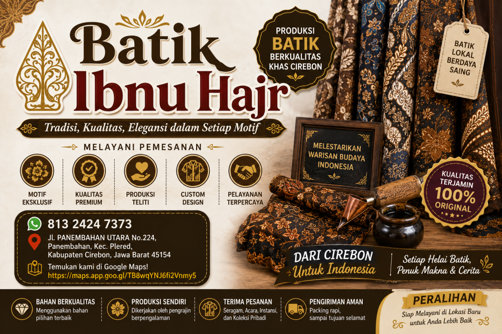 Batik Ibnu Hajr di Panembahan Cirebon – Produksi Batik Lokal dari Kecamatan Plered chatgpt image 9 agu 2026, 06.46.21